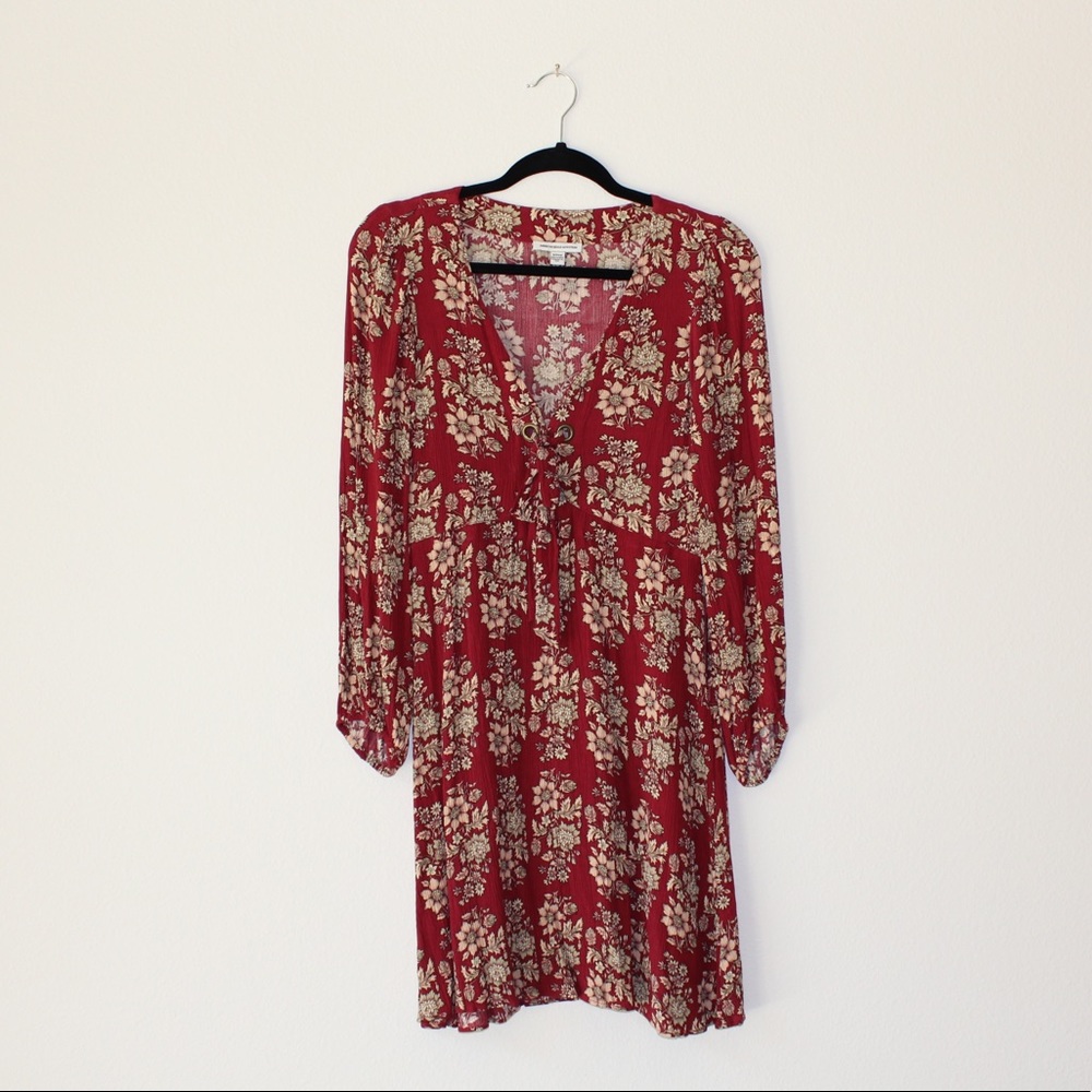 Red floral tie dress